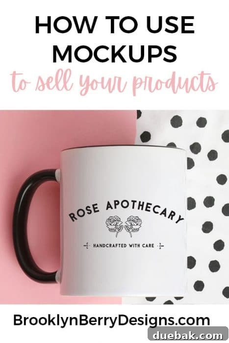 How to use mockups to sell your products. Rose apothecary design on a white mug with a blank handle, showcasing effective digital product presentation.