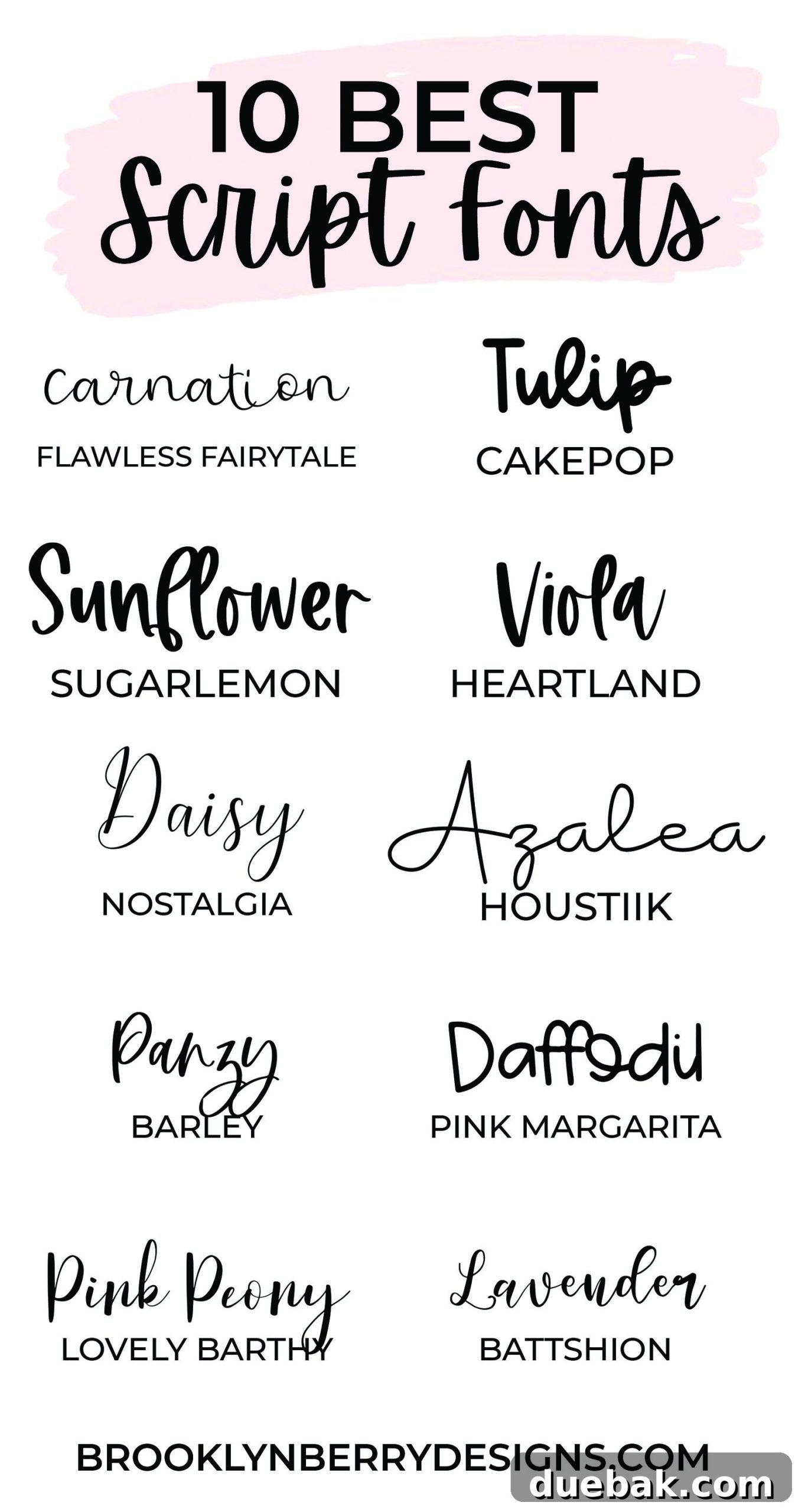 A visual demonstration of 10 BEST SCRIPT FONTS FOR PINS, showcasing each font's unique style for effective Pinterest graphics.