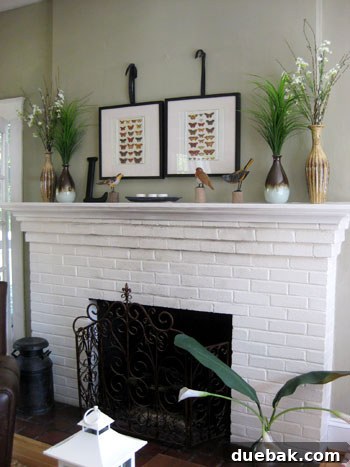 Glossy white painted fireplace
