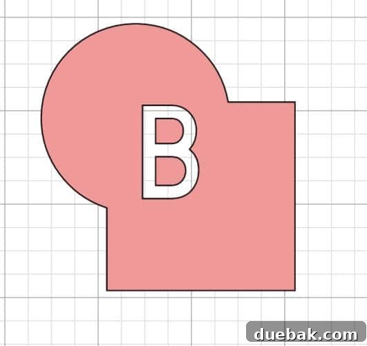 Example design with letter B cut out, ready for contour tool