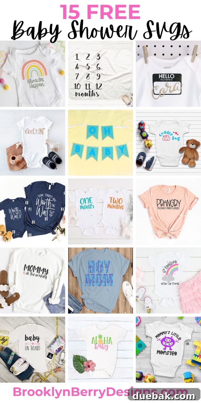 A collection of baby-themed SVG files on various crafted items.
