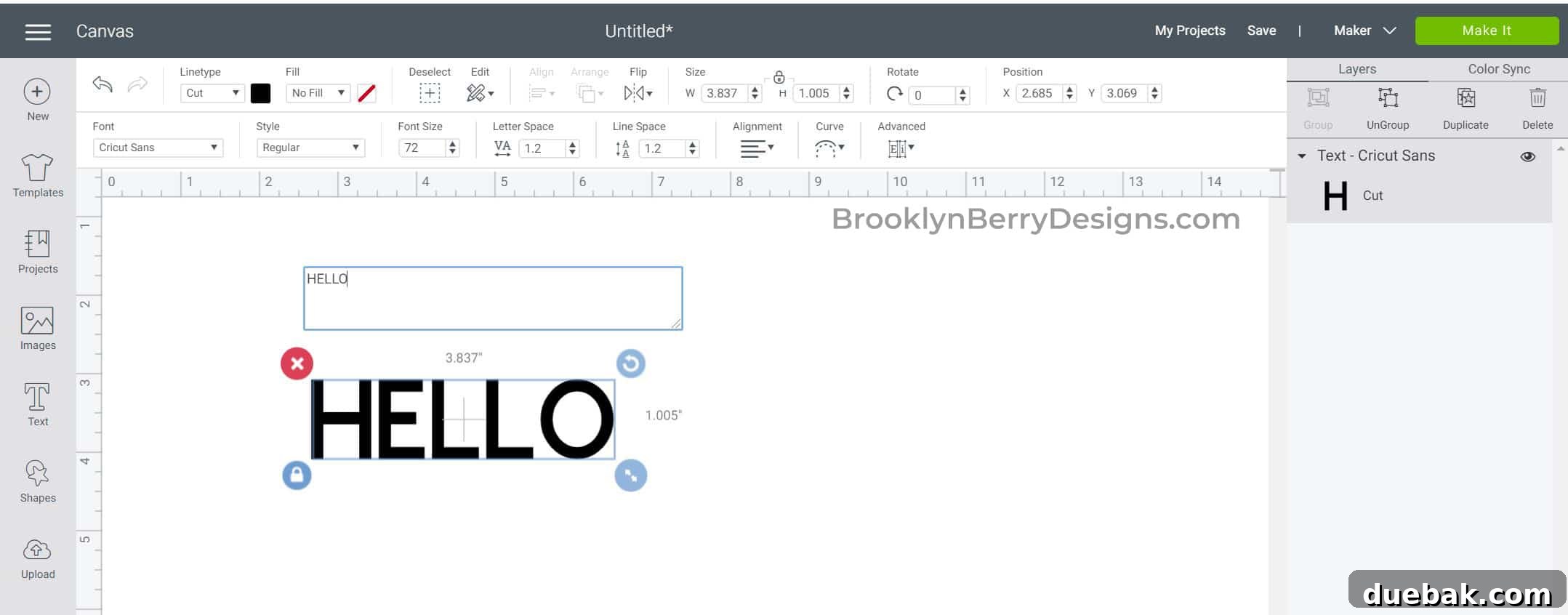 Cricut Design Space Jumpstart for New Makers 13 Cricut Design Space Text tool and Text Edit toolbar for font customization.