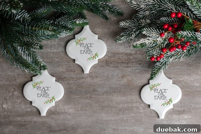 Handmade arabesque tile ornament with 'Peace On Earth' SVG