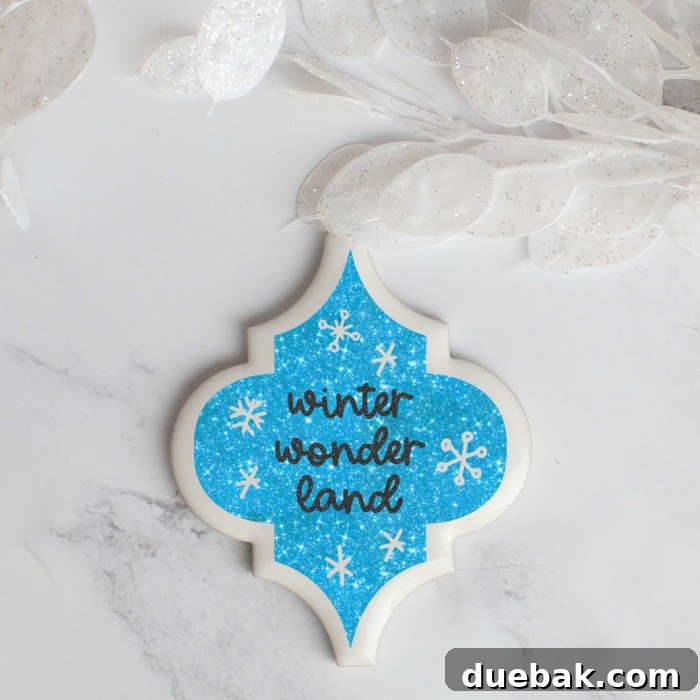 Winter Wonderland arabesque tile ornament with snowflake design