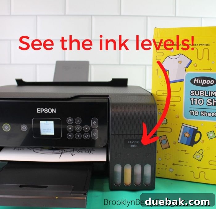 Unlock Sublimation Printing with Your EcoTank 14 Epson EcoTank printer with all sublimation ink tanks successfully filled.