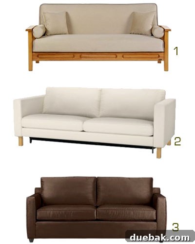 Collage of various sleeper sofas found online.