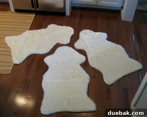 Carefully cutting along the traced lines on the faux fur fabric using sharp scissors.