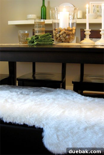 Close-up of the fluffy, realistic edges of a DIY faux sheepskin throw, showcasing its quality.