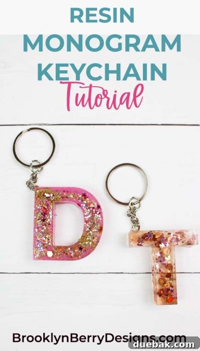 Finished resin 'B' keychain with glitter