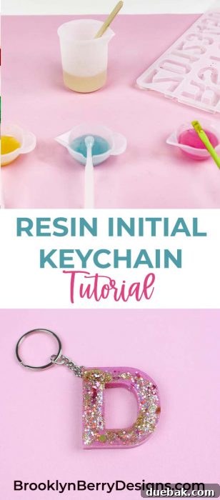 Resin 'C' keychain with pink glitter and tassel