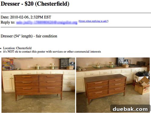 Craigslist Listing for Vintage Dresser