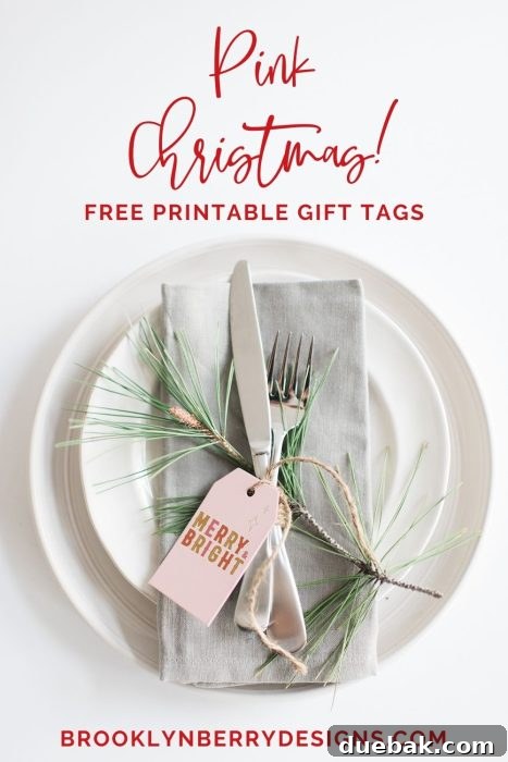Cute Pink Printable Christmas Gift Tags 3 A stack of beautifully wrapped Christmas gifts with pink bows and tags, ready for the holidays.