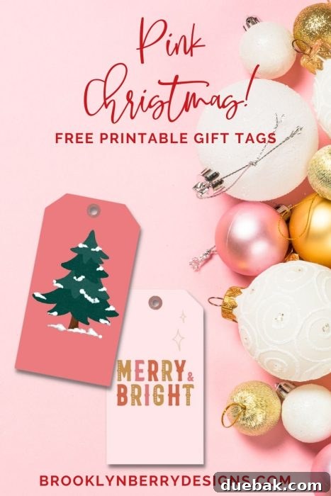 Cute Pink Printable Christmas Gift Tags 5 Another perspective of perfectly wrapped Christmas gifts with pink bows and elegant printable tags.