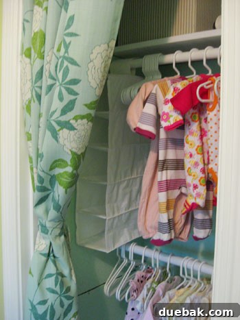 Two customized IKEA shoe organizers in the nursery closet