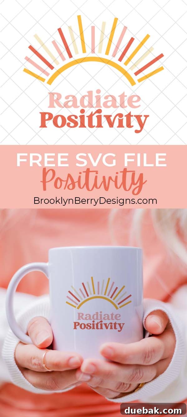 Positive Vibes SVG 3 Detailed view of the SVG file design featuring a dynamic array of sunshine rays and the phrase 'Radiate Positivity' meticulously written in a stylish vintage text.