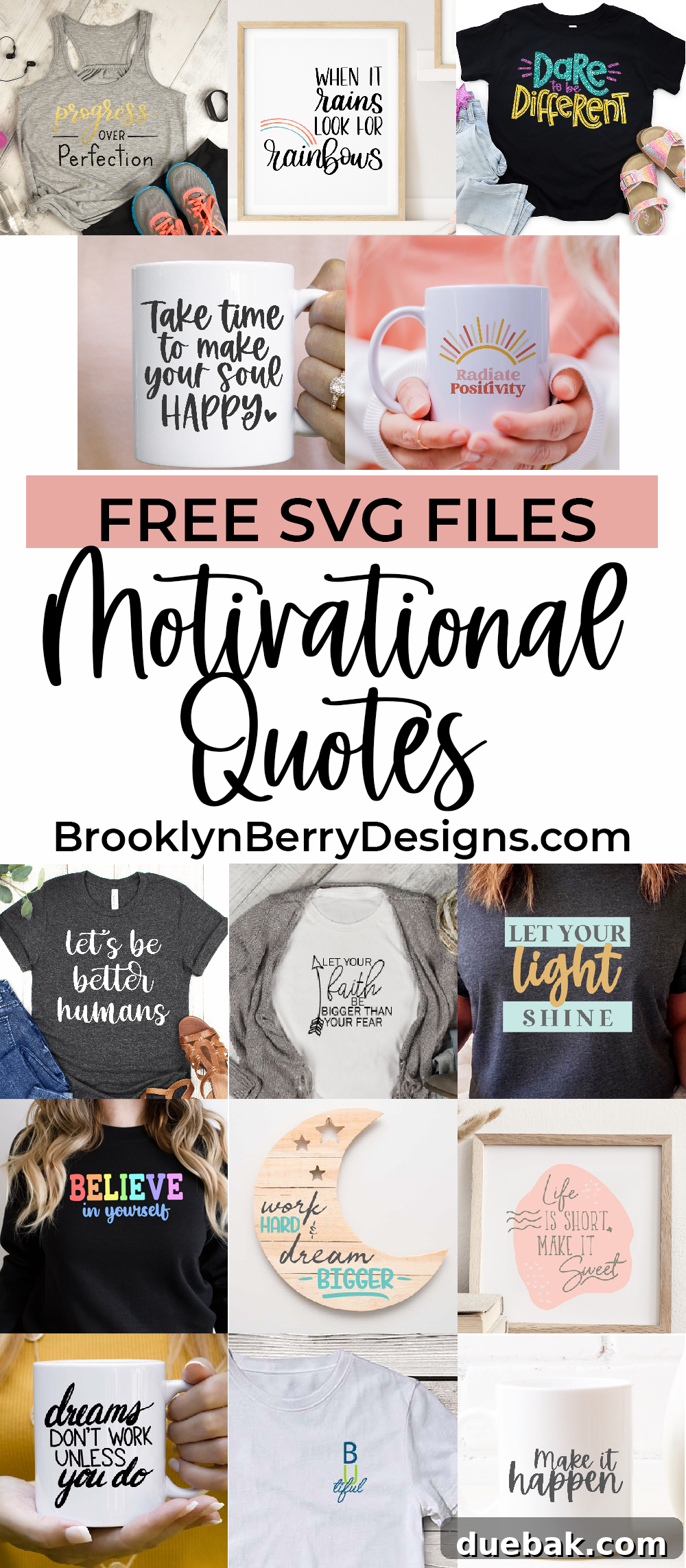 Positive Vibes SVG 5 A vibrant collage showcasing a variety of distinct Motivational SVG files from various designers, offering diverse inspirational themes and aesthetics.