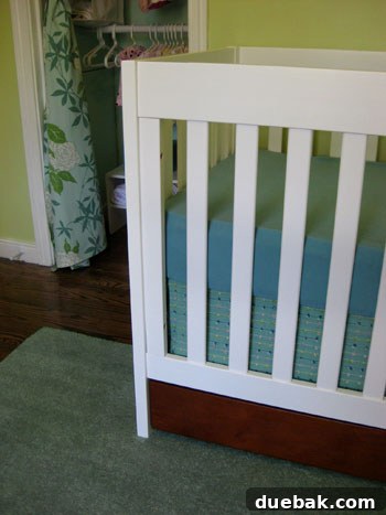 Completed no-sew crib skirt on crib