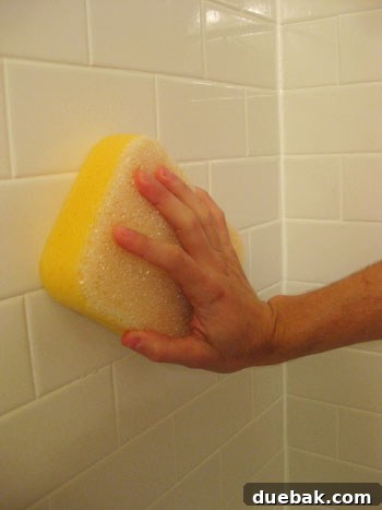 Applying grout sealer with a sponge