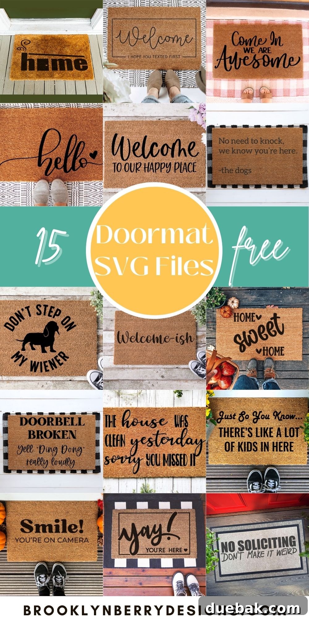 A collection of diverse doormat SVG designs for various themes like 'No Soliciting' and 'Home Sweet Home'.