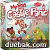 First Castle Panic board game box art with castle being attacked by cartoon monsters.
