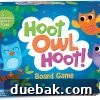 Hoot Owl Hoot! cooperative board game box art with owls flying towards a nest at sunset.