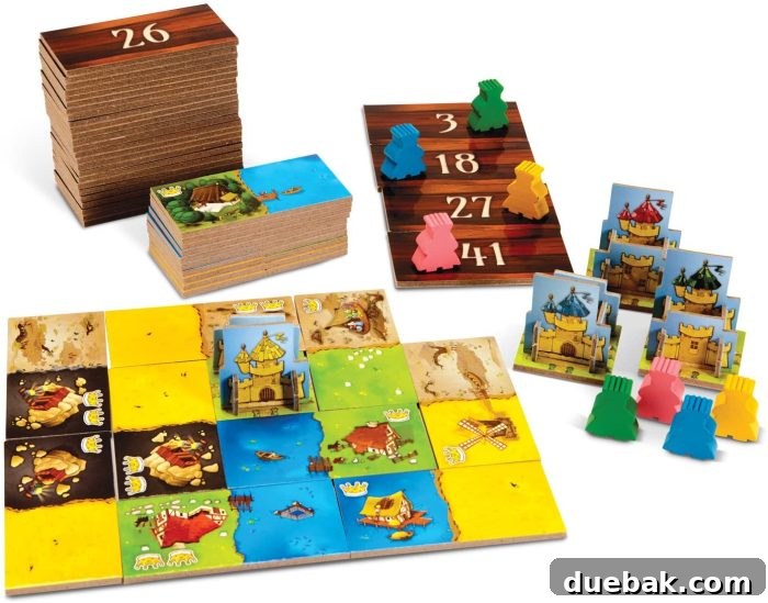 Fun Board Games for Six-Year-Olds 17 A family of four, including two children, playing a board game together at a table with smiles.