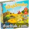 Kingdomino board game box art with colorful landscape tiles and a king.