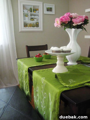 Two colorful fabric runners arranged in opposite directions for a dynamic display