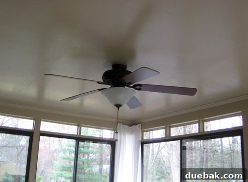 Seamless Corner Curtain Rod Installation 2 Before: Sunroom ceiling in dull tan, matching the walls