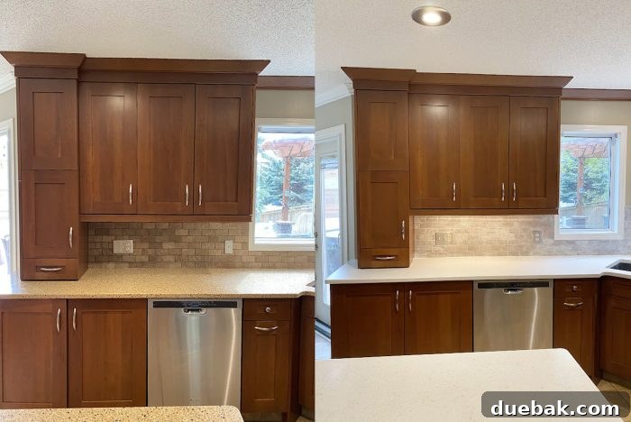 Revamp Your Granite Countertops with Paint 22 Before and after comparison of DIY kitchen countertop resurfacing.