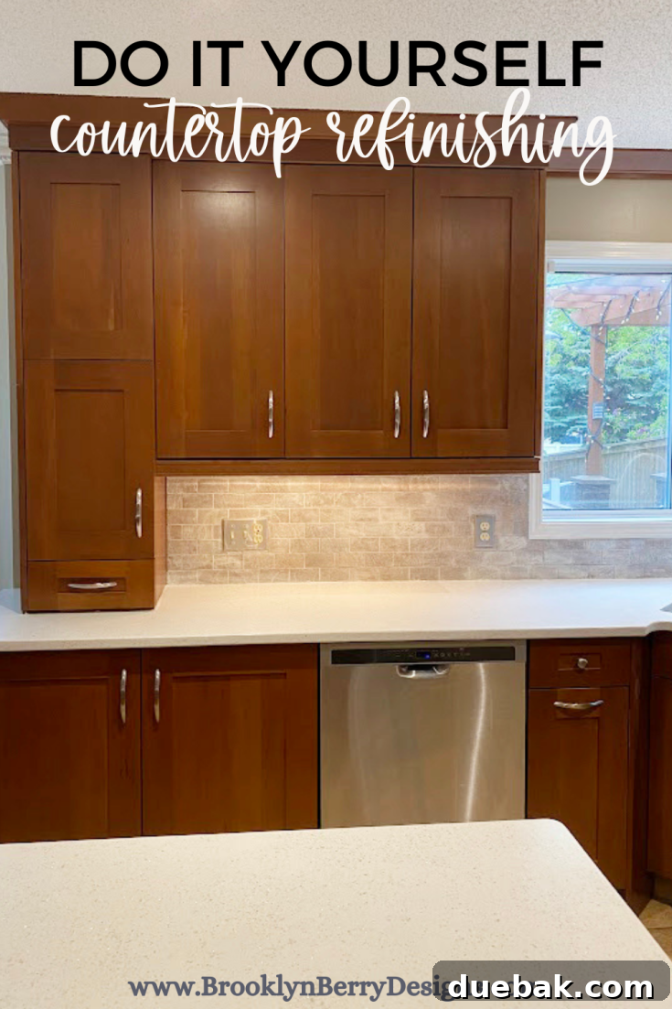 Pinterest share image for DIY countertop refinishing