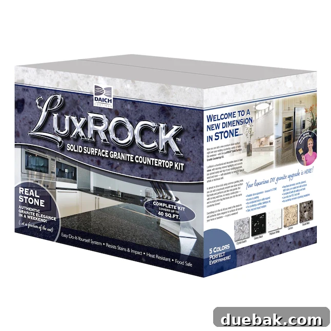 Revamp Your Granite Countertops with Paint 8 A box of LuxROCK solid surface granite countertop kit used to paint countertops.