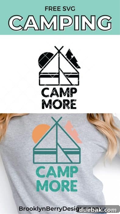 Close-up of a grey sweatshirt featuring the 'Camp More' vintage-style camping design, highlighting the intricate details.