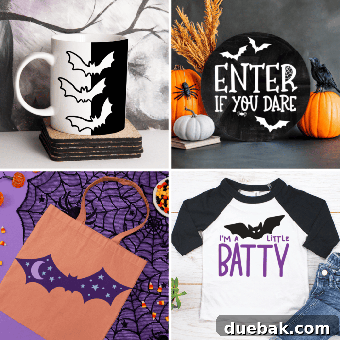 Collage of various bat-themed SVG designs for Halloween crafts.