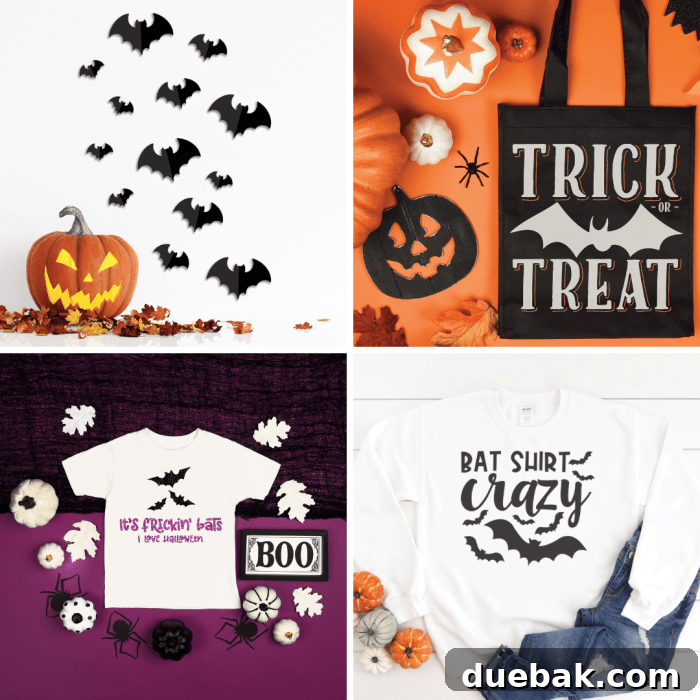 Collage showcasing more unique bat-themed SVG designs for Halloween projects.