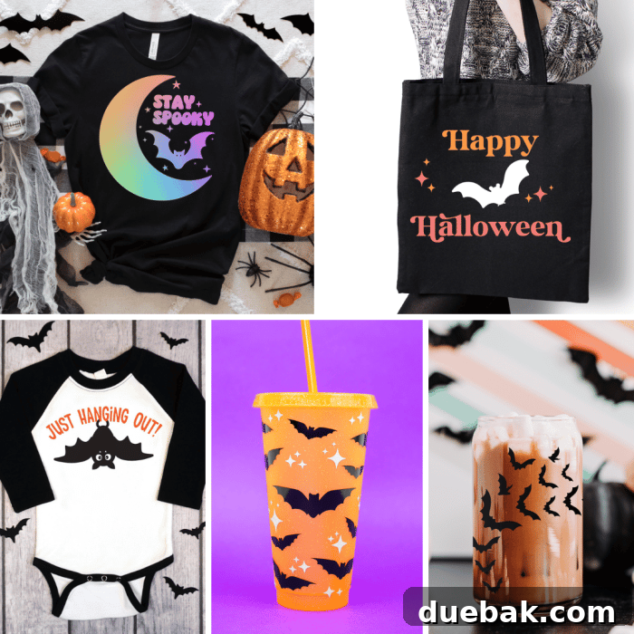 Final collage with various styles of bat SVG designs for Halloween crafting.