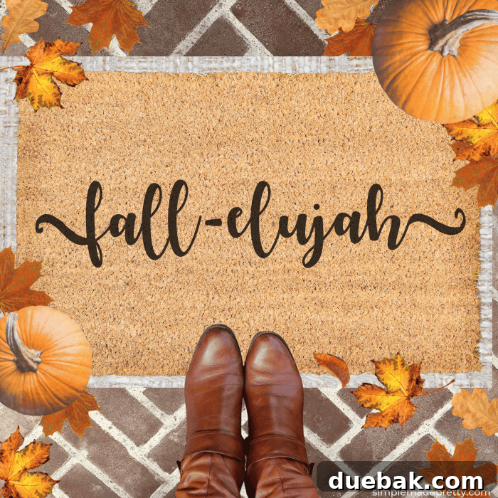 Fall-themed welcome mat with the pun 'Fall-elujah'.