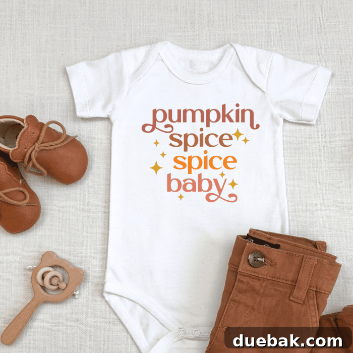 Close-up of the 'Pumpkin Spice Spice Baby' SVG on a white fabric item.