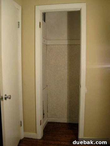 Emerald and Aqua Dreams for Our Girl 3 Before photo of a cluttered, disorganized closet space