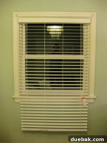 New faux wood blinds installed in place of old shade