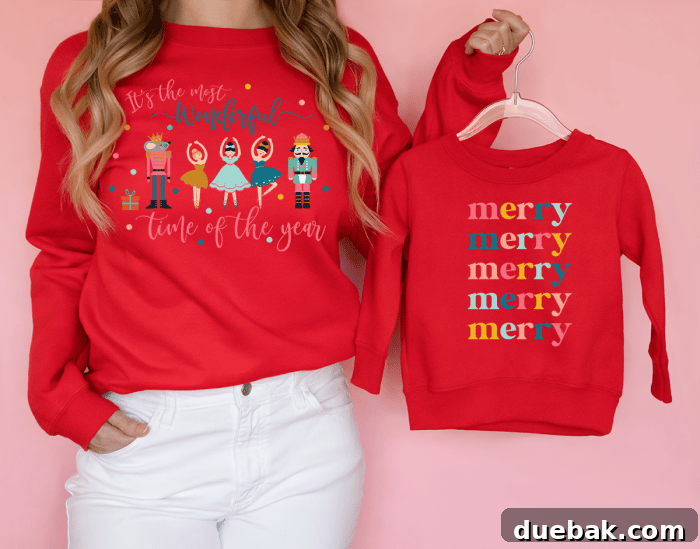 Nutcracker Wonderland Digital Graphics 2 A festive Christmas sweater design featuring Nutcrackers, ballerinas, the Mouse King, and the text 'Its The Most Wonderful Time Of The Year'.