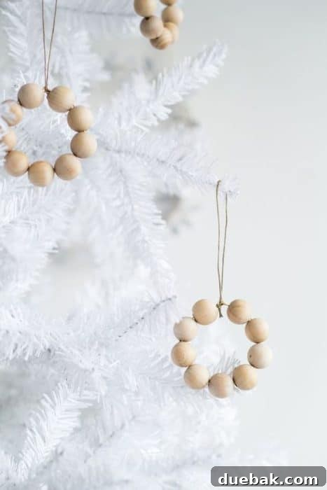 Wood bead wreath ornament for a natural Christmas look.