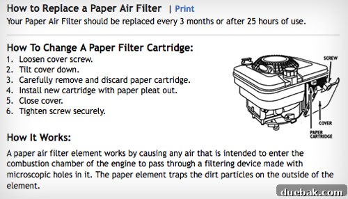 Diagram from Briggs & Stratton website showing air filter location