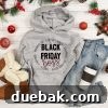 A cozy grey hooded sweatshirt with the 'Black Friday Boss' SVG design, surrounded by soft slippers and holiday decorations.