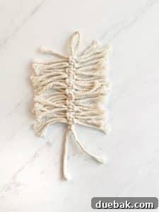 Simple macrame cords showing the process of how to make a macrame feather