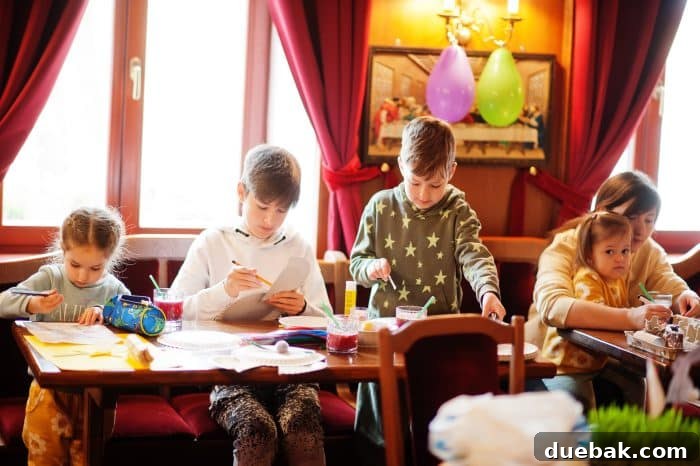 Print-Ready Thanksgiving Placemat Designs 4 A group of kids coloring at a dining table in a restaraunt.