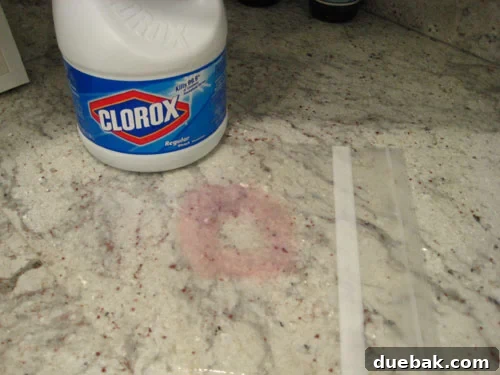 Plastic bag soaking on granite counter stain