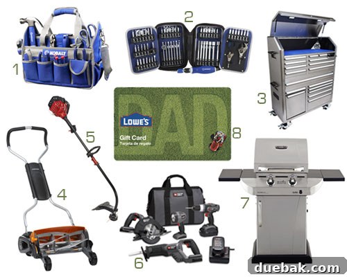 The Best Freebie from Father Lowe 2 Lowe's Father's Day Gift Guide Mood Board with Various Tools and Outdoor Items