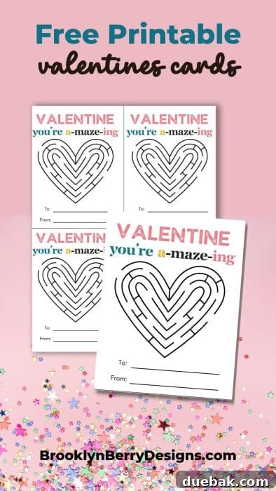 A printed sheet with four Valentine's Day maze cards, ready to be cut out