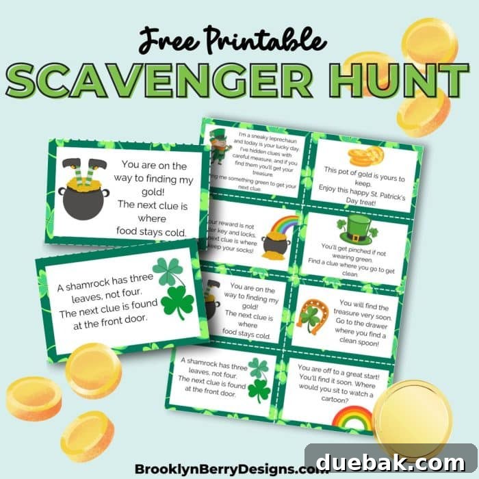 St. Patrick's Day Scavenger Hunt setup: cutting and hiding clue cards